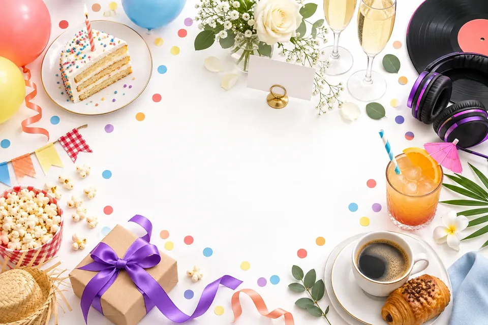Mesa de celebração com itens de várias datas comemorativas (imagem ilustrativa).